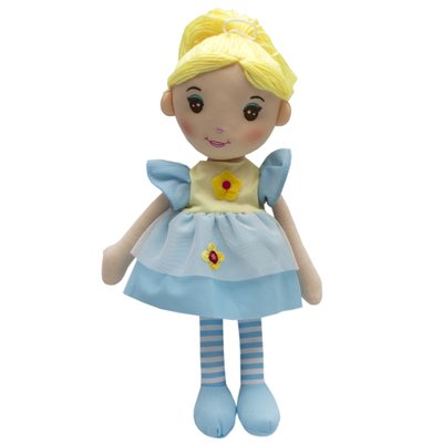Мягкая игрушка кукла с вышитым лицом, 36 см, один желтый цветок, голубое платье (861064-3) 861064-3 фото