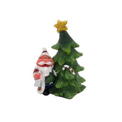 Декоративна фігурка - Дід Мороз з ялинкою праворуч, 10 см, зелений з білим, кераміка (440528-2) 440528-2 фото