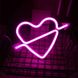 Неоновый светильник настенно-потолочный ночник - Сердце со стрелой, розовый, 25x15 см, 3AA батарейки (140670) 140670 фото 1