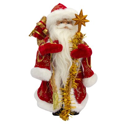 Новогодняя сувенирная фигурка Дед Мороз в красной шубе, 30 см, пластик, текстиль (600229) 600229 фото