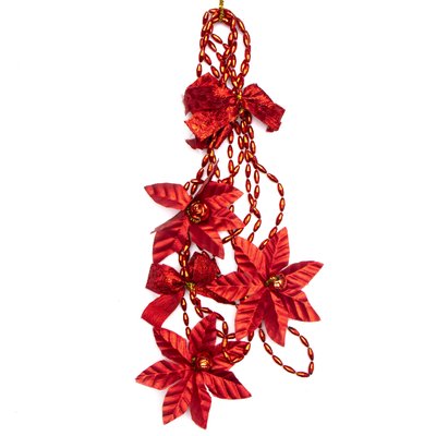 Новогоднее украшение - гирлянда красный бант и цветок, 2,7 м, красный, пластик (472123-3) 472123-3 фото