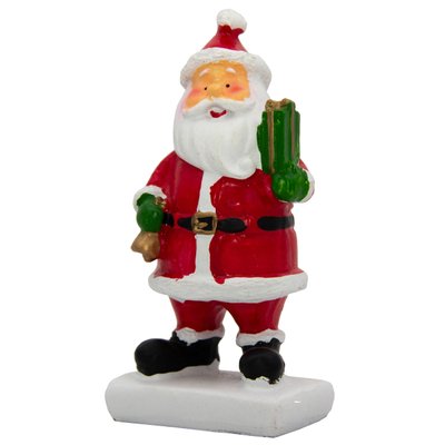 Декоративна фігурка - Дід Мороз з подарунком у лівій руці, 11 см, червоний, полістоун (001552-1) 001552-1 фото