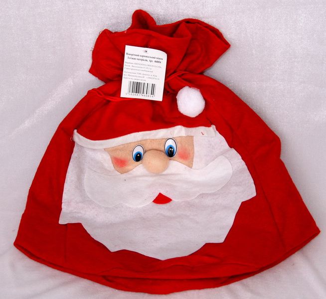 Новогодний мешок на завязке с декором в виде Деда Мороза, 52x31 см, красный с белым, фетр (460854) 460854 фото