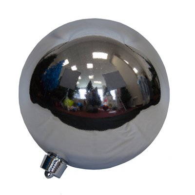 Большая елочная игрушка - шар, 30 см, пластик, серебристый, глянец (034338) 034338 фото