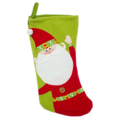 Новорічна шкарпетка для подарунків - Дід Мороз, 42 см, зелений з червоним, поліестер (000876-1) 000876-1 фото