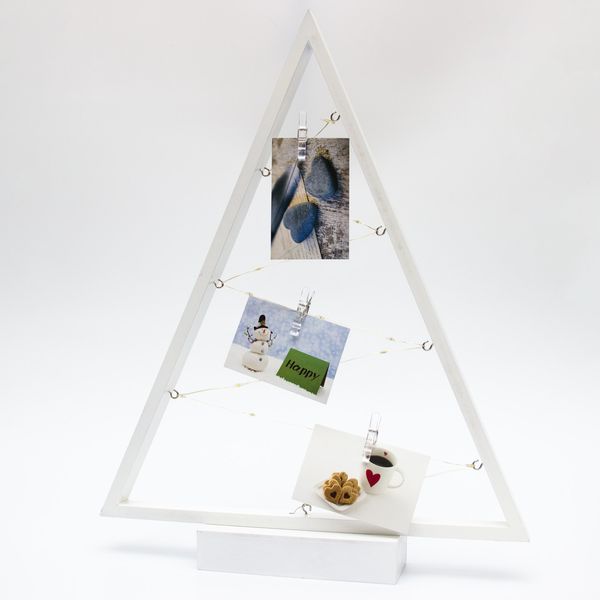 Светодиодная декорация, коллаж с прищепками - деревянный треугольник для 3 фото, 38,5 см, 2 АА, белый (141271) 141271 фото