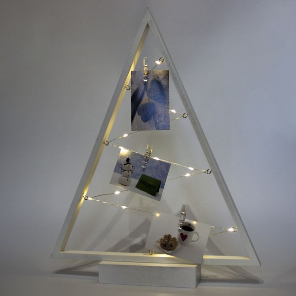 Светодиодная декорация, коллаж с прищепками - деревянный треугольник для 3 фото, 38,5 см, 2 АА, белый (141271) 141271 фото