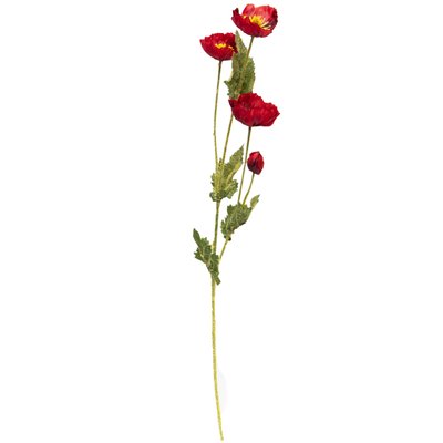 Искусственный цветок Мак - 4 цветка, ветка, ткань, пластик, 60 см, красный (632403) 632403 фото