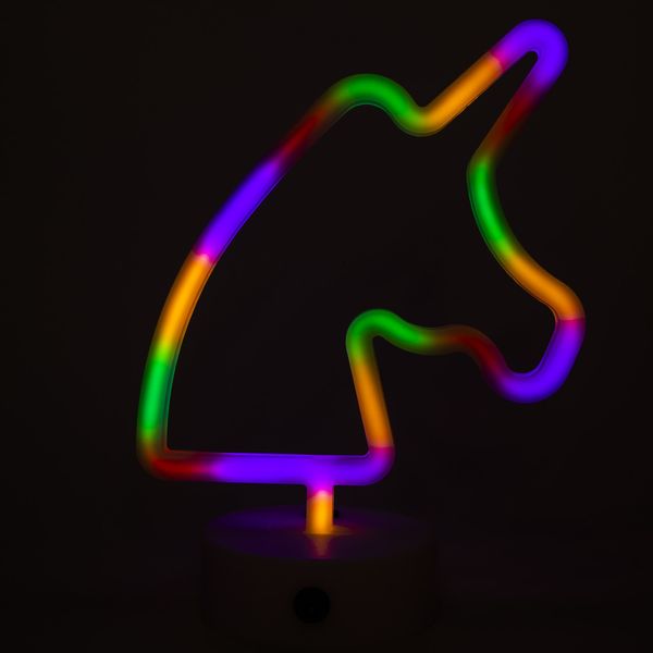 Неоновий світильник, Єдиноріг на підставці, нічник, 18x10x24 см, батарейки та USB провід (140625) 140625 фото