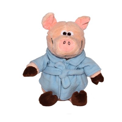Мягкая игрушка - поросенок в голубом халате, 24 см, розовый, полиэстер (M1717424B-1) M1717424B-1 фото