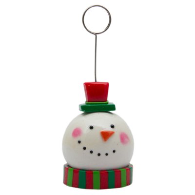 Декоративная фигурка - держатель визиток, Снеговик с красным цилиндром, 11,5 см, белый, полирезин (001347-2) 001347-2 фото