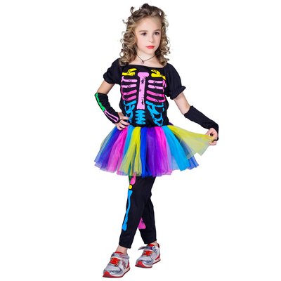 Детский карнавальный костюм скелет для девочки, рост 92-104 см, черный, вискоза, полиэстер (CC315A) CC315A фото