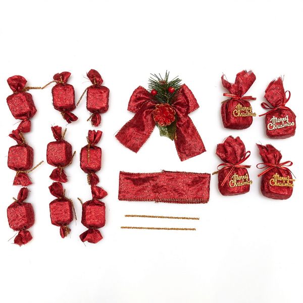 Набір ялинкових іграшок - новорічний, 14 шт, 26x38 см, червоний, текстиль (470594) 470594 фото