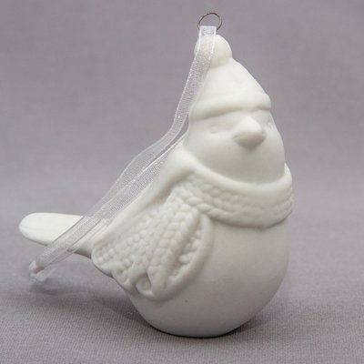 Новогодняя елочная игрушка - фигурка - Снегирь, 7,5 см, белый, керамика (444199) 444199 фото