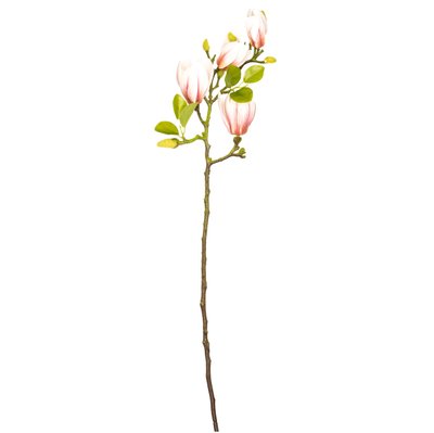 Штучна гілочка, Магнолія - 4 квітки, 68 см, біло-рожевий, полімерний матеріал (632410) 632410 фото