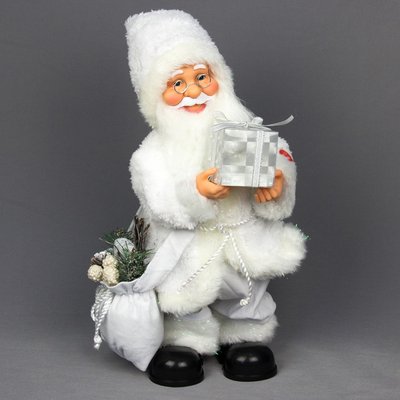 Новогодняя интерактивная фигурка Дед Мороз белый с подарком, музыкальный, танцующий, 36 см (230235) 230235 фото