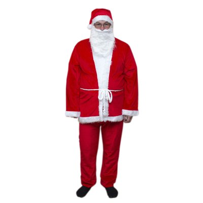 Карнавальний костюм "Дід Мороз" для дорослого 180см, вельвет, червоний з білим (462414) 462414 фото