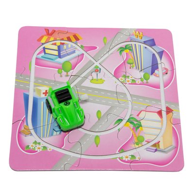 Іграшка заводна - рожевий трек-пазл Aohua з машинкою 4x3x2,5 см, 17x17 см, зелений, пластик (8058B-5-7) 8058B-5-7 фото