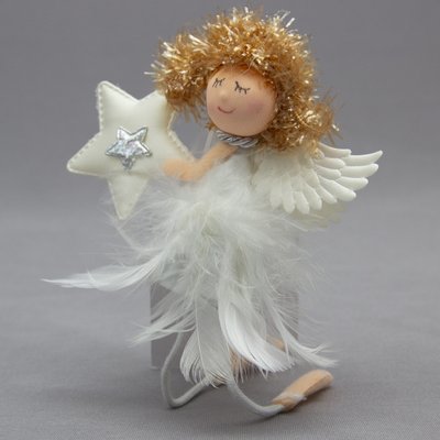 Елочная игрушка мягкая - Ангелочек, 15 см, белый, текстиль (220051) 220051 фото