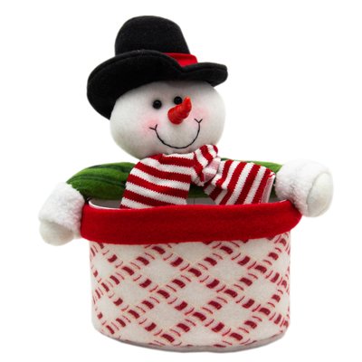 Мягкая новогодняя фигурка Снеговик с картонным ведром, 21 см, разноцветный, текстиль (430444) 430444 фото