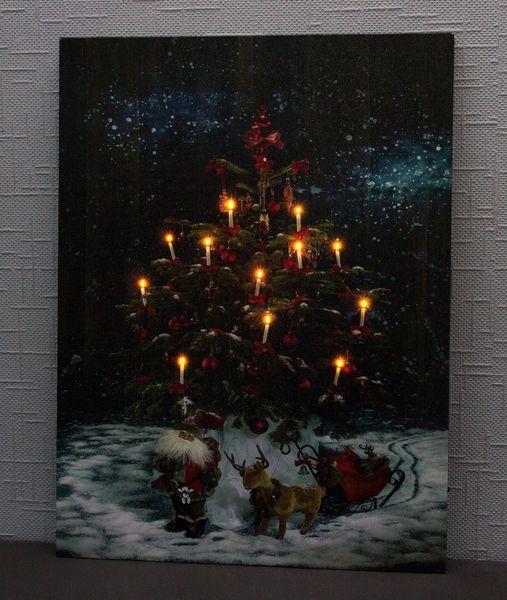 Светящаяся картина - Елка со светящимися свечами, 12 LЕD ламп, 40x30x1,8 см (940010) 940010 фото