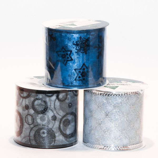 Декоративное украшение - ленточка в рулоне, 3 м, 6,3 см, синий, органза (080051-1) 080051-1 фото
