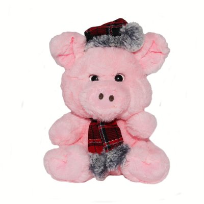 Мягкая игрушка - поросенок с красными шапкой и шарфиком, 21 см, розовый, полиэстер (C1713620M-1) C1713620M-1 фото
