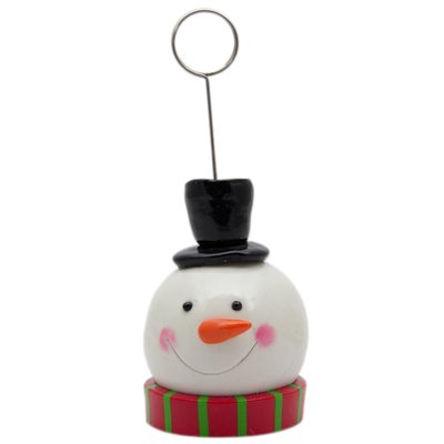 Декоративная фигурка - держатель визиток, Снеговик с черным цилиндром 11,5 см, белый, полирезин (001347-6) 001347-6 фото