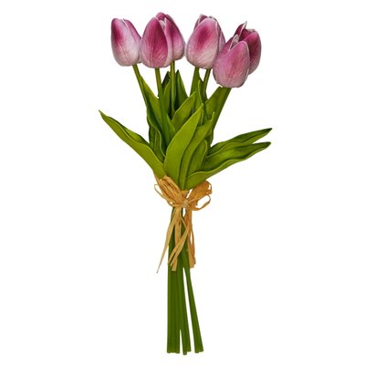 Штучний букет квітів, 7 тюльпанів, рожевий, тканина, поліуретан, 30 см (631178) 631178 фото