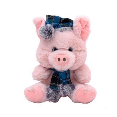 Мягкая игрушка - поросенок с синими шапкой и шарфиком, 21 см, розовый, полиэстер (C1713620M-2) C1713620M-2 фото