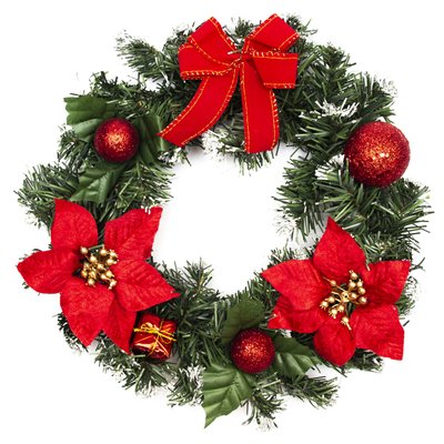 Венок рождественский, красный декор, 30 см, зеленый (930067) 930067 фото