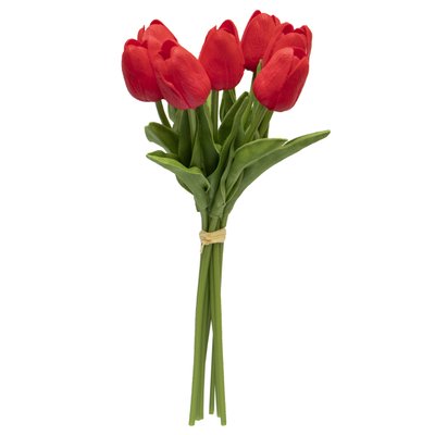 Штучний букет квітів, 7 тюльпанів, червоний, тканина, поліуретан, 30 см (631208) 631208 фото