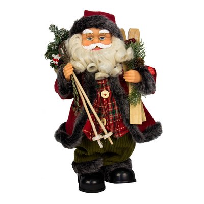 Новогодняя интерактивная фигурка Дед Мороз в красной шубе с подарком и лыжами, музыкальный, 36 см (230136) 230136 фото