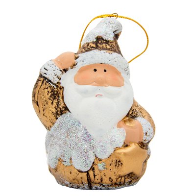 Новорічна ялинкова іграшка - фігурка Дід Мороз, 8,5 см, золотистий, кераміка (022694-1) 022694-1 фото