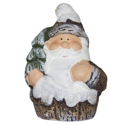 Декоративная фигурка - Дед Мороз с елкой, 8,5x6,2x5 см, бежевый с белым, керамика (022694-2) 022694-2 фото