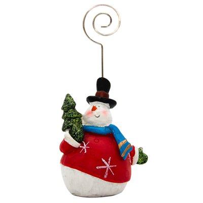 Декоративная фигурка - держатель визиток, Снеговик, 11 см, белый с красным, полистоун (022557-1) 022557-1 фото