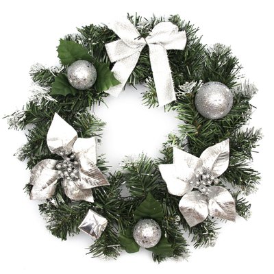 Різдвяний вінок, сріблястий декор, 30 см, зелений (930074) 930074 фото