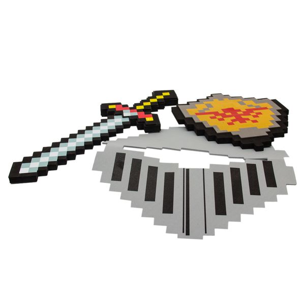 Набір піксельної м'якої зброї - меч, шолом, щит, різнокольоровий, EVA (518202) 518202 фото