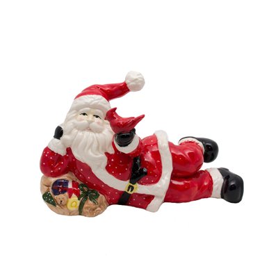Декоративна фігурка - Дід Мороз, що лежить, 30 см, червоний з білим, кераміка (440122) 440122 фото