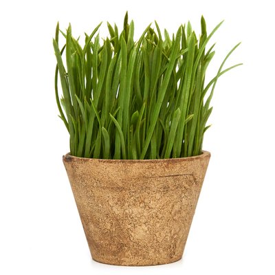 Штучна рослина кущ, Трава у керамічному горщику, зелений, 15 см, пластик (960330) 960330 фото