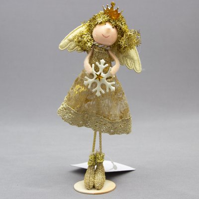 Декоративная фигурка - Ангелочек со снежинкой на подставке, 10 см, золотистый, текстиль, пластик (220075-2) 220075-2 фото