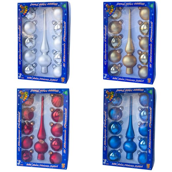 Набір ялинкових іграшок - кулі з міні-верхівкою, 11 шт, D6 см, сріблястий, мікс, скло (390182-1) 390182-1 фото