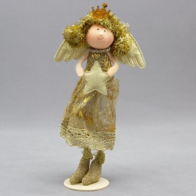 Декоративна фігурка - Янголятко із зіркою на підставці, 10 см, золотистий, текстиль, пластик (220075-1) 220075-1 фото