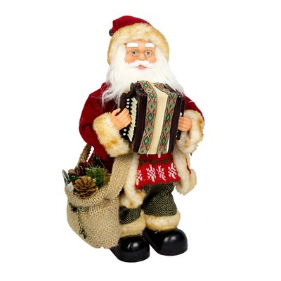Новогодняя интерактивная фигурка Дед Мороз в красной шубе с подарками и аккордеоном, музыкальный, 30см(230228) 230228 фото