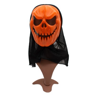Карнавальная маска череп, 20x38 см, полиэстер, оранжевый (462537) 462537 фото