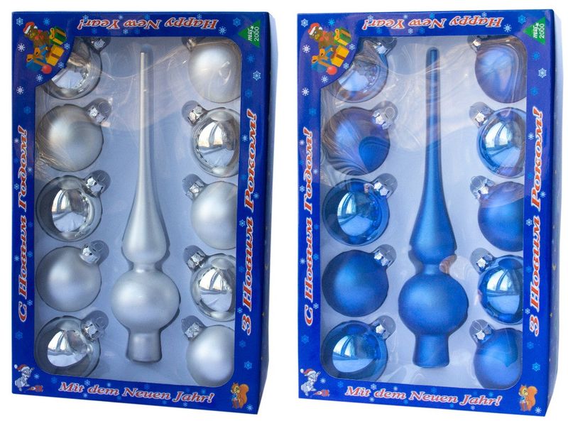 Набір ялинкових іграшок - кулі з верхівкою, 11 шт, D6 см, сріблястий, скло (390250-1) 390250-1 фото