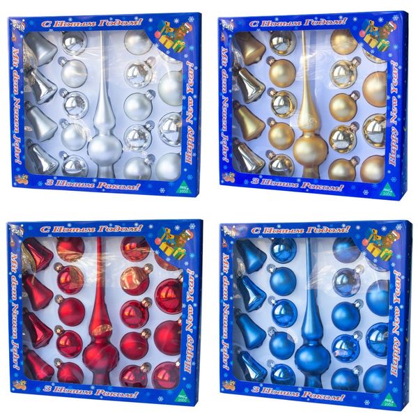 Набор елочных игрушек - шары с верхушкой, 19 шт, D5-6 см, серебристый, стекло (390212-1) 390212-1 фото