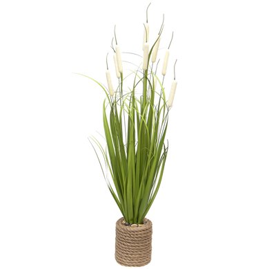 Штучна рослина Рогіз з травою у горшку, 78 см, білий, пластик (130368) 130368 фото