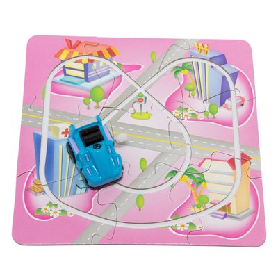 Іграшка заводна - рожевий трек-пазл Aohua з машинкою 4x3x2,5 см, 17x17 см, блакитний, пластик (8058B-5-8) 8058B-5-8 фото