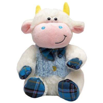 М'яка іграшка - бик в костюмі, 20 см, білий з блакитним, плюш (395087) 395087 фото